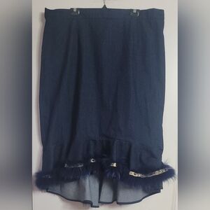 Chic Odeliah Denim Blue Pencil Skirt with Feather Detail